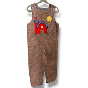 Brown Corduroy Overalls with Red Rainbow Patch